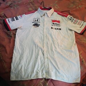 Marlboro Racing Short-Sleeve Men's Button-Up Shirt - White/Red